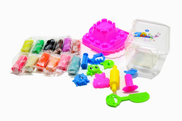 3D Clay Coin Box plastic toys and  colorful clay  Play Dough Set 12 colors
