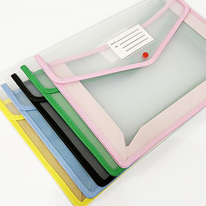 Plastic File Folder Expanding A4 Size Poly Envelope Folder Clear Portfolio Bag Document Holder for School Office Home (5 Colors)