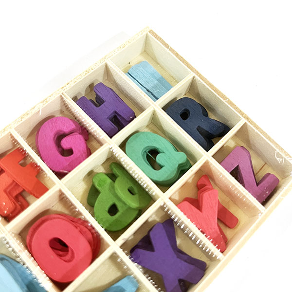 Wooden Multicolor Craft Letters with Wood Storage Tray Set,Natural Blank Unfinished Wooden Alphabet Letters for Kids Learning Gift,Home Decoration