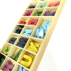 Wooden Multicolor Craft Letters with Wood Storage Tray Set,Natural Blank Unfinished Wooden Alphabet Letters for Kids Learning Gift,Home Decoration